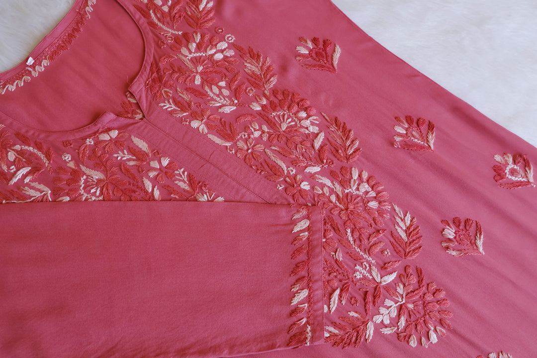 Nuresa Rose Brown Ombre Thread Long Rayon Kurta