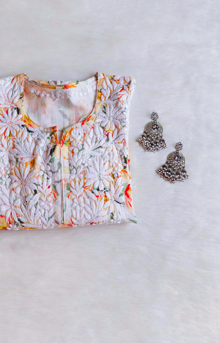 Sarah White & Yellow Long Rayon kurta