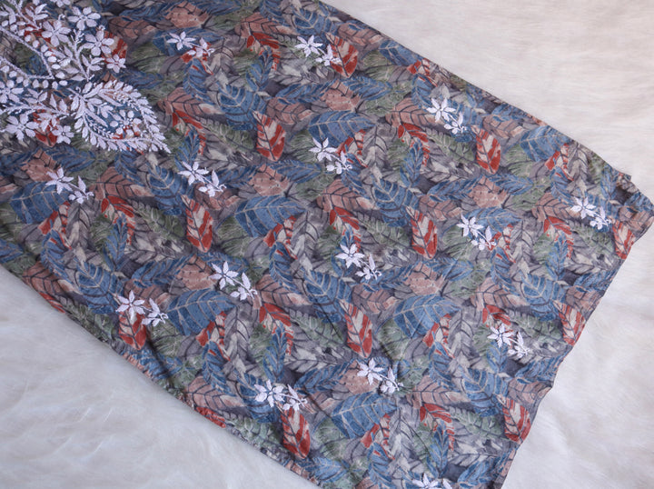 Zahra Grey Floral Long MulMul kurta