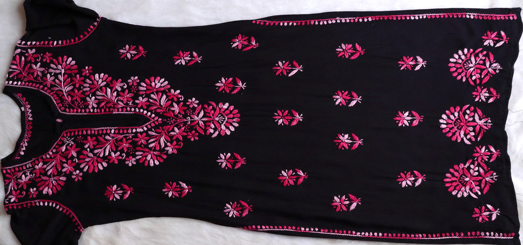 Laiba Black & Pink Long Rayon kurta