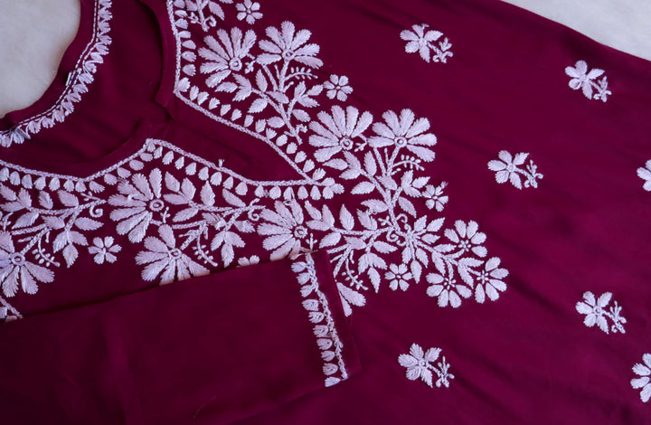 Aayat Deep Purple Short Rayon Kurta - Noor Chikankari