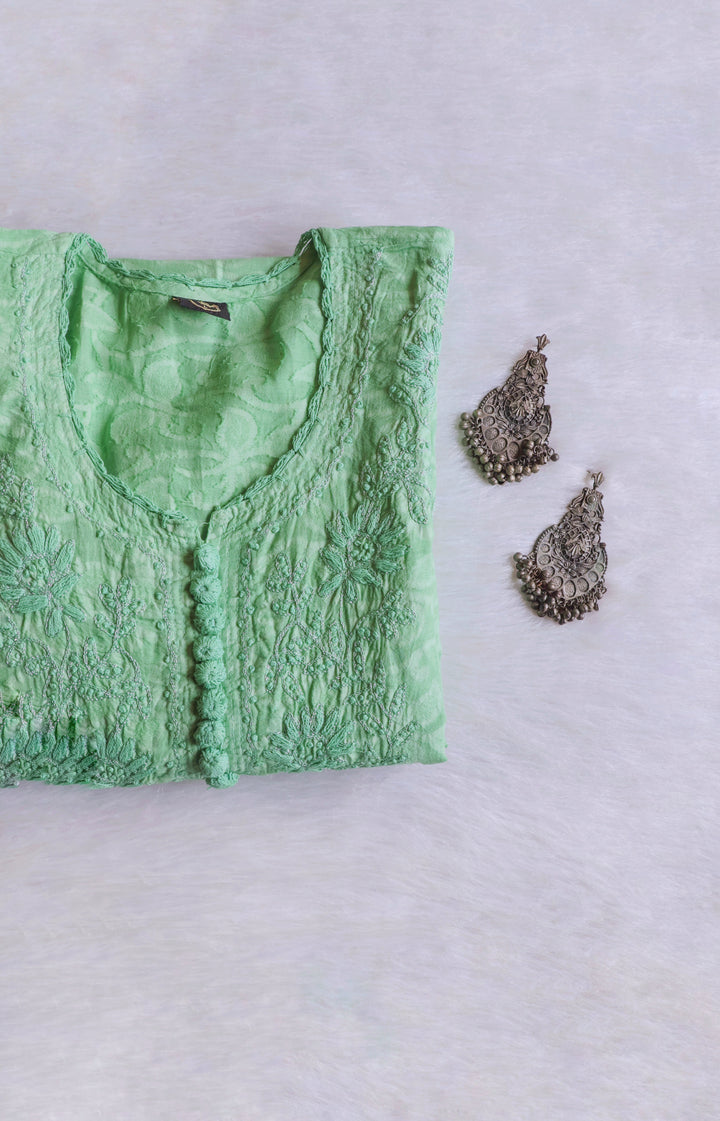 Sea Blue Long Jacquard Cotton kurta