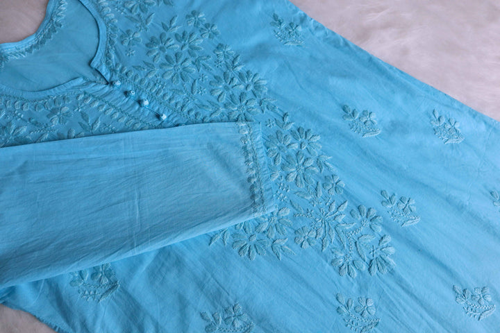 Aafia Sky Blue Long Cotton kurta