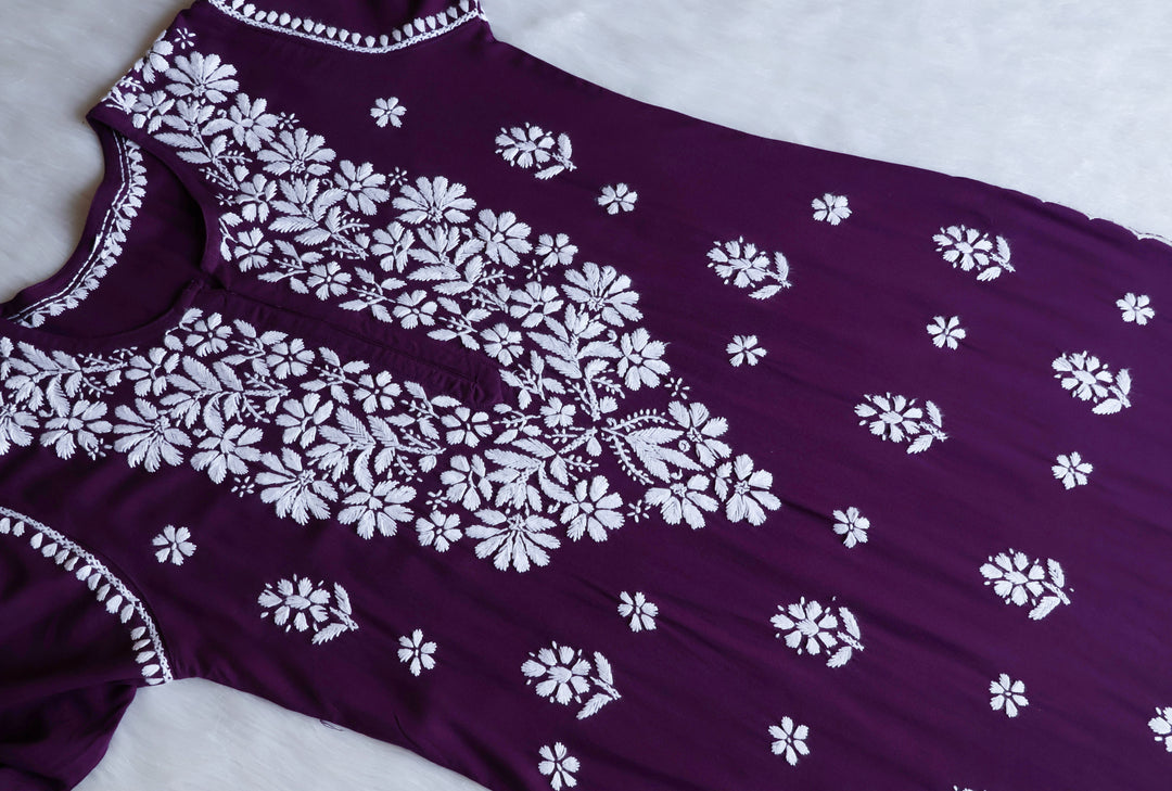 Maisha Deep Purple Scalloped Long Rayon Kurta