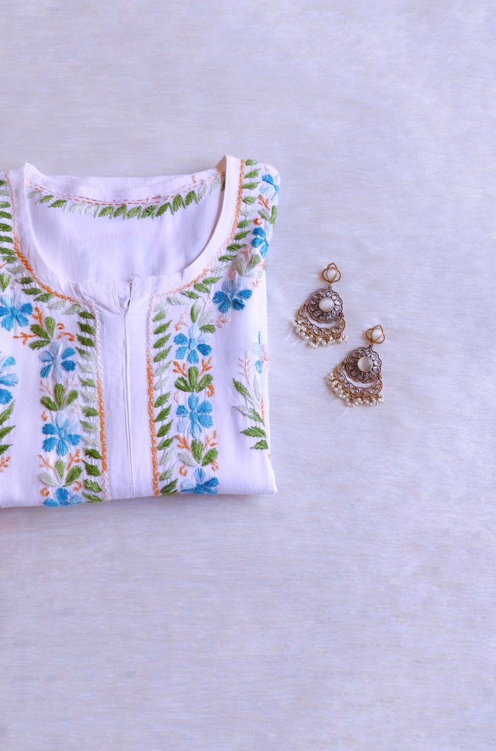 Gul-e-Jahaan White & Sky Blue Rayon Kurta