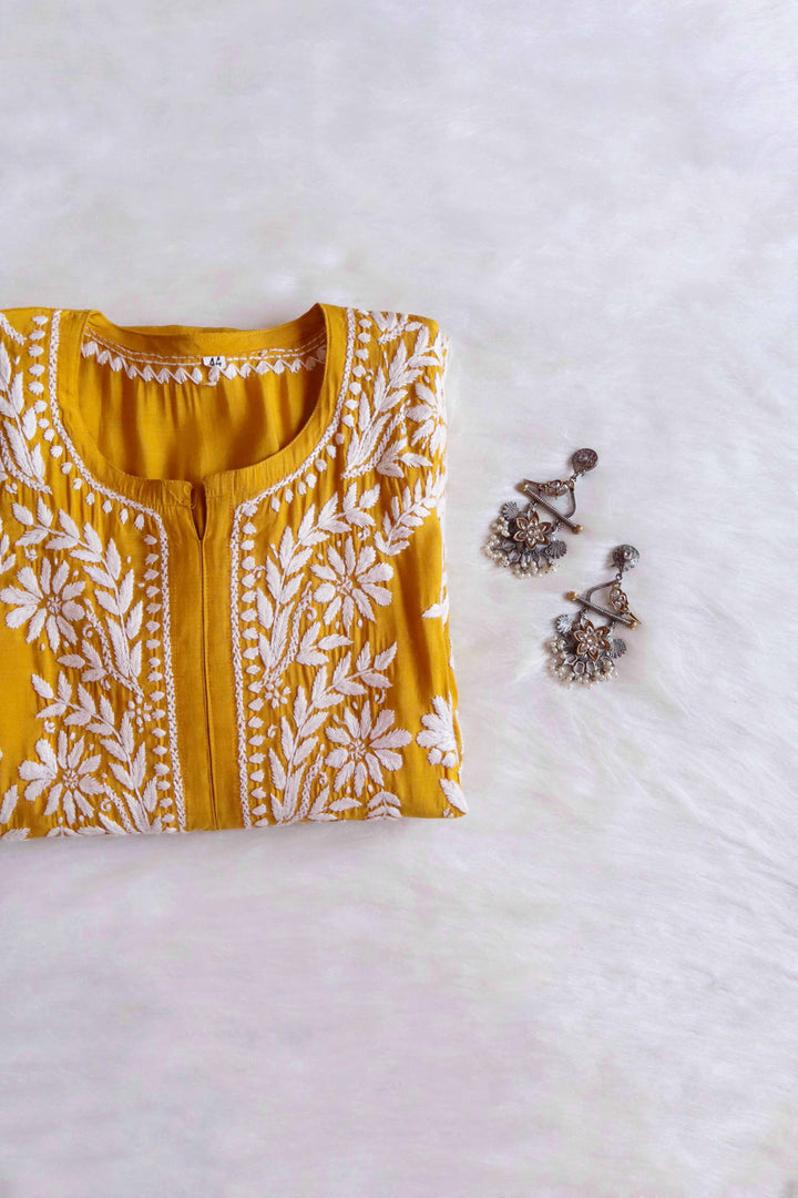 Saman Mustard & White Muslin Kurta