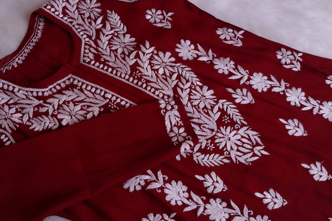 Saman Maroon & White Muslin Kurta