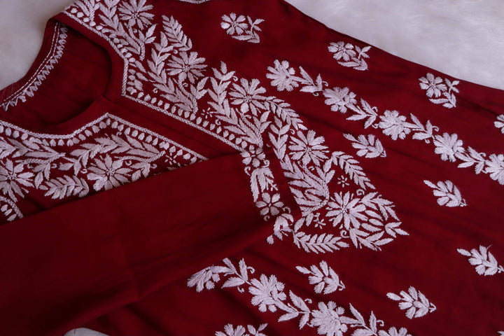 Saman Maroon & White Muslin Kurta