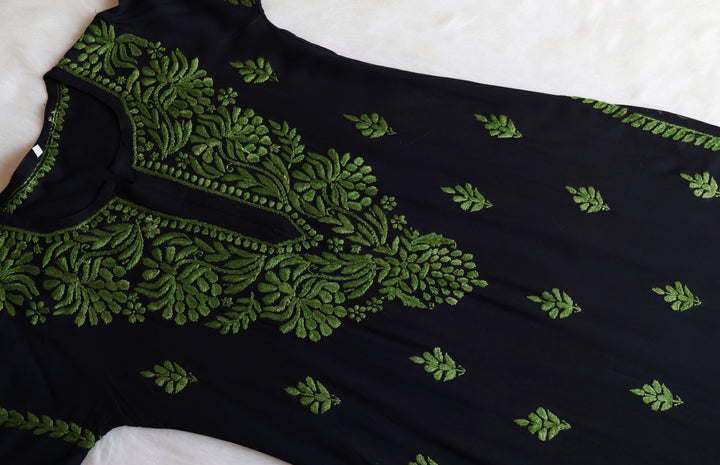 Noora Black & Green Long Rayon kurta
