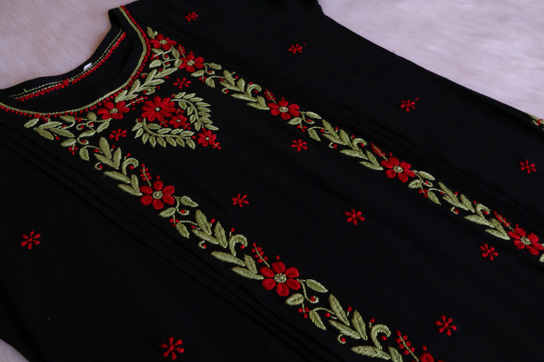 Firdaus Black & Red Modal Kurta Set