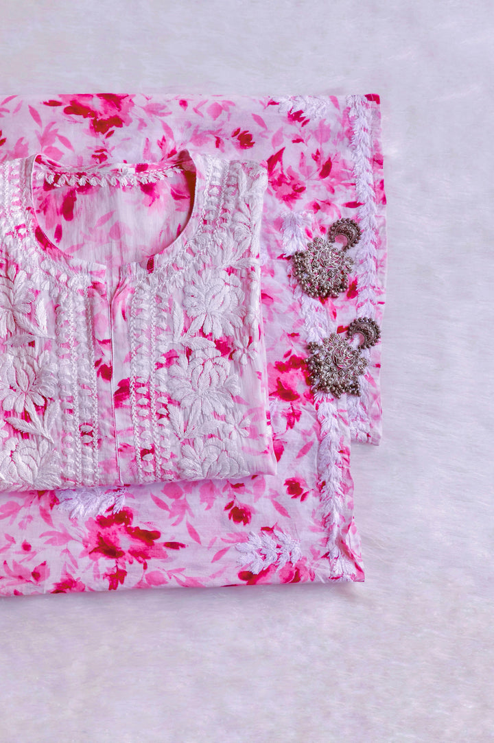 Abhira Baby Pink Pure Mulmul set - Noor Chikankari