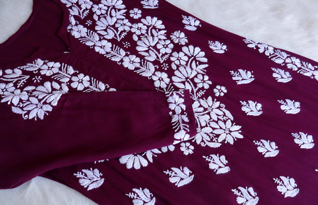 Saanjh Deep Purple Rayon Kurta Pant set