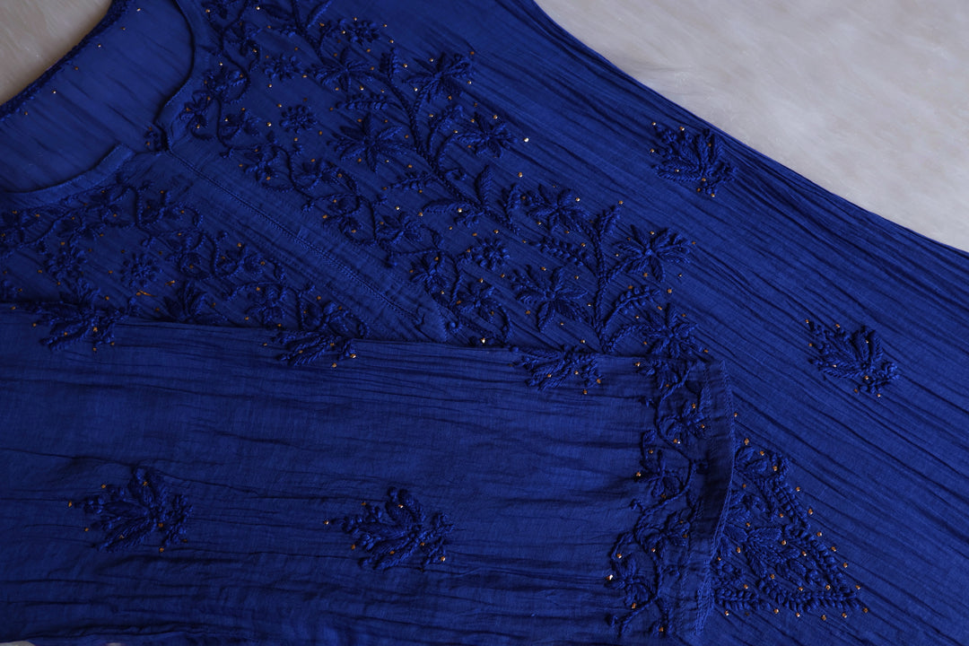 Naqsh Royal Blue Pure Chanderi Mulmul Set