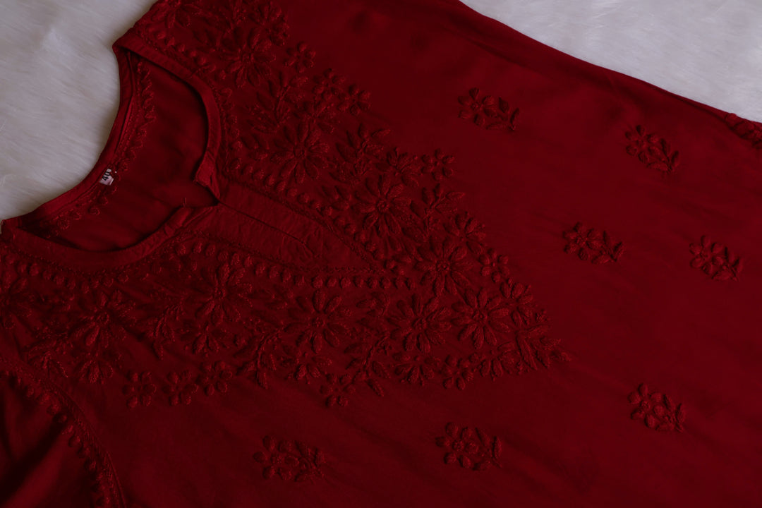 Aliyah Maroon Short Rayon Kurta