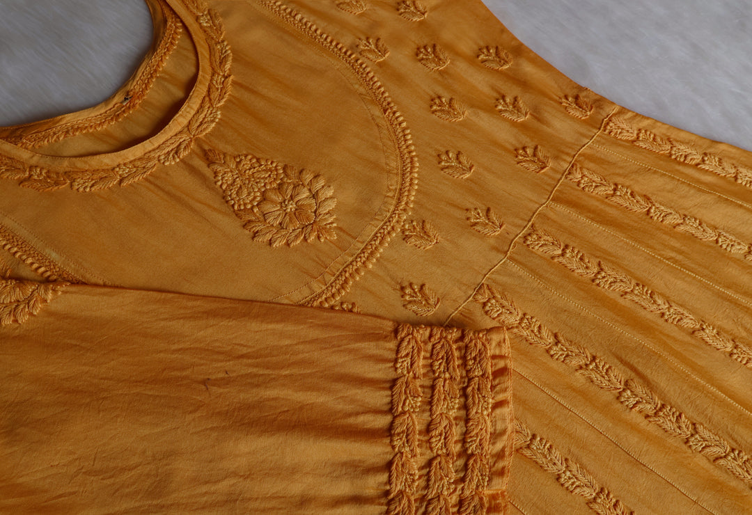 Naqsh Mustard Pure Chanderi Silk Anarkali