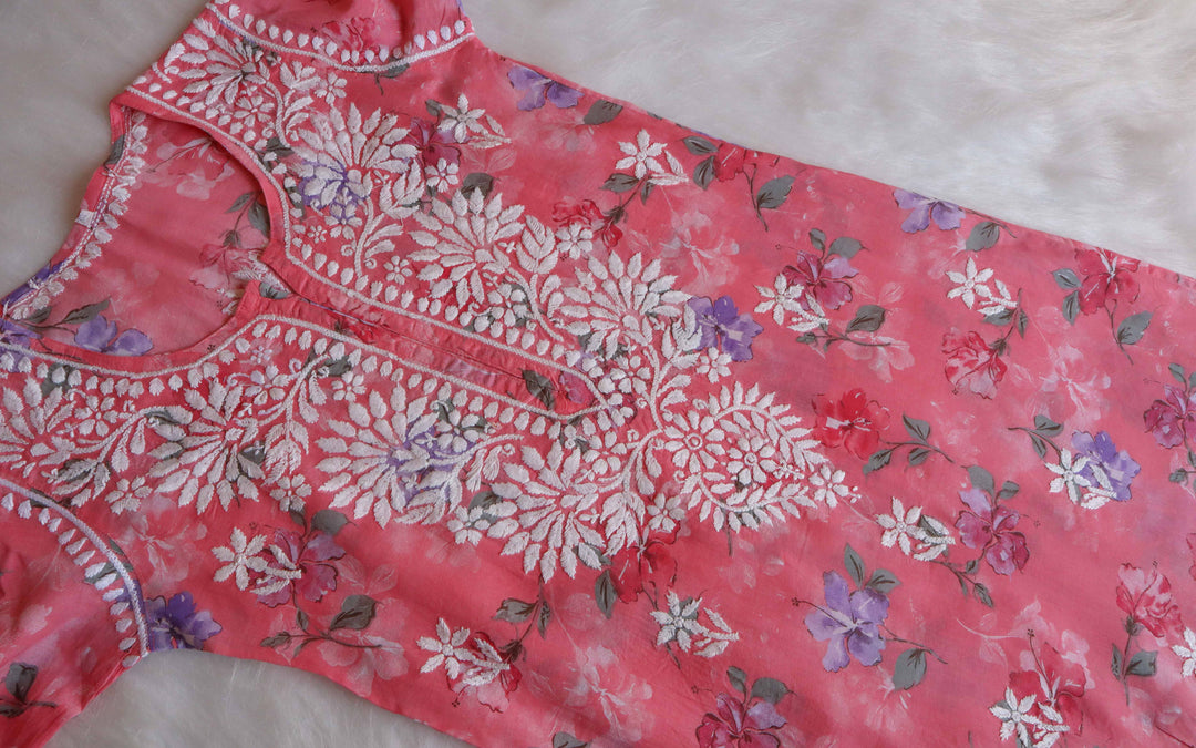 Dahlia Rose Pink Pure Mulmul set