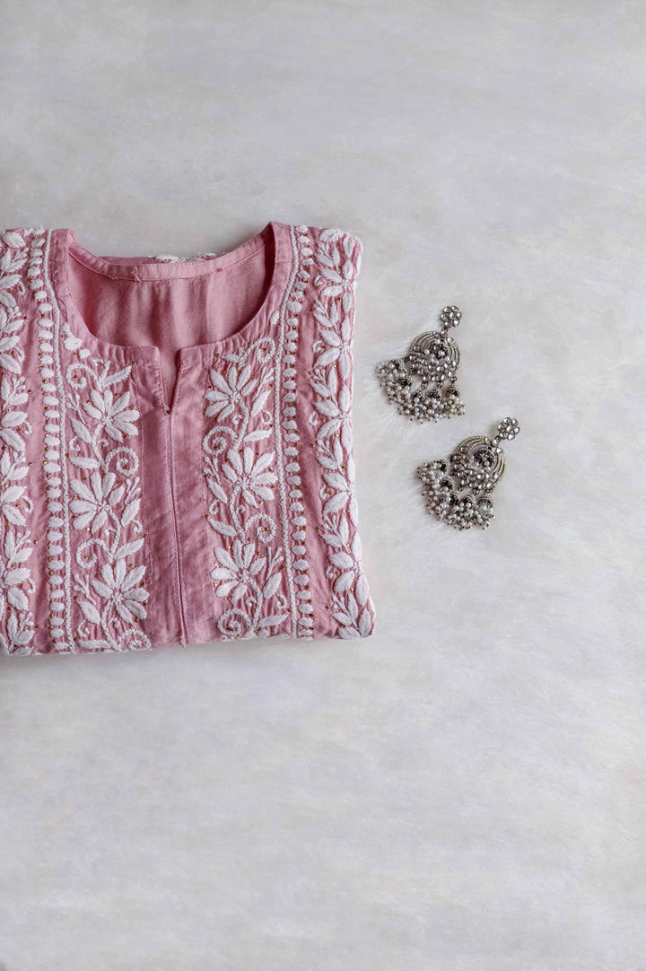 Alizah Rose Beige Linen Chanderi Mukaish Kurta