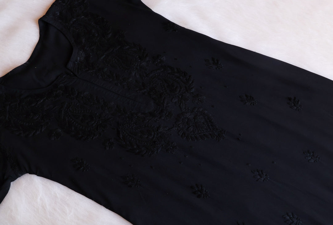 Laila Black Rayon 3 Piece Set - Noor Chikankari