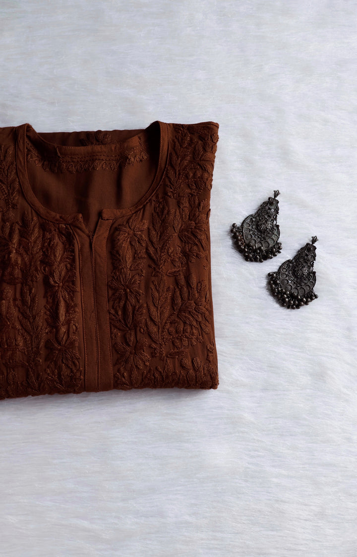 Alvira Chocolate Brown Ombre Long Rayon Kurta