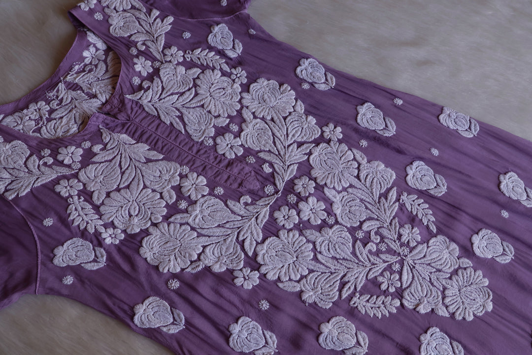 Noor Dusty Purple 10D Pure Muslin Scalloped Kurta Set