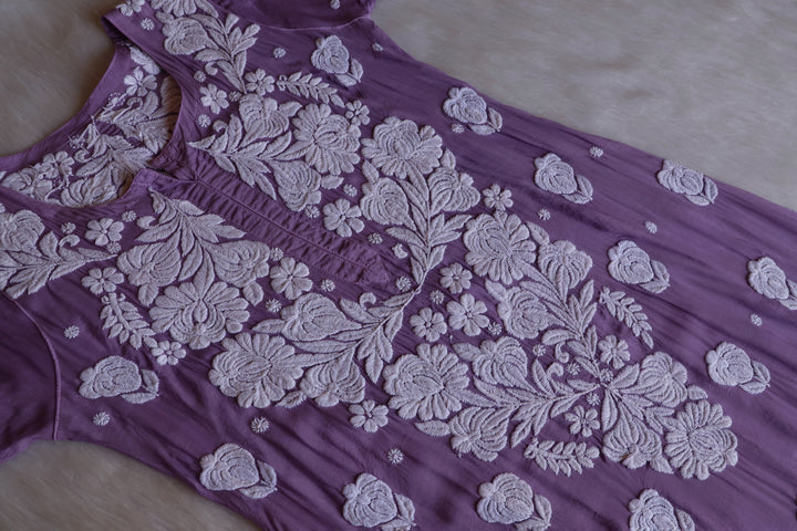 Noor Dusty Purple 10D Pure Muslin Scalloped Kurta Set