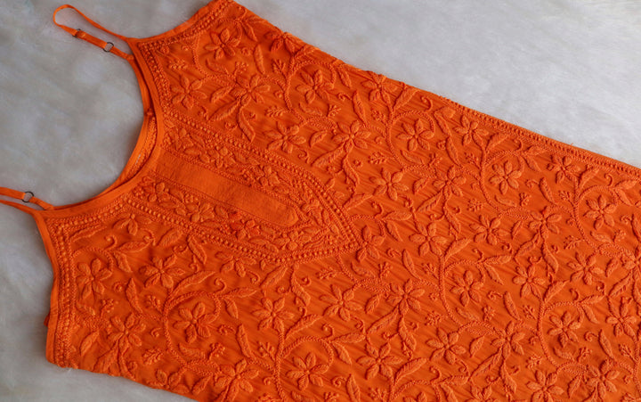 Mehr Orange Viscose Strappy Kurta