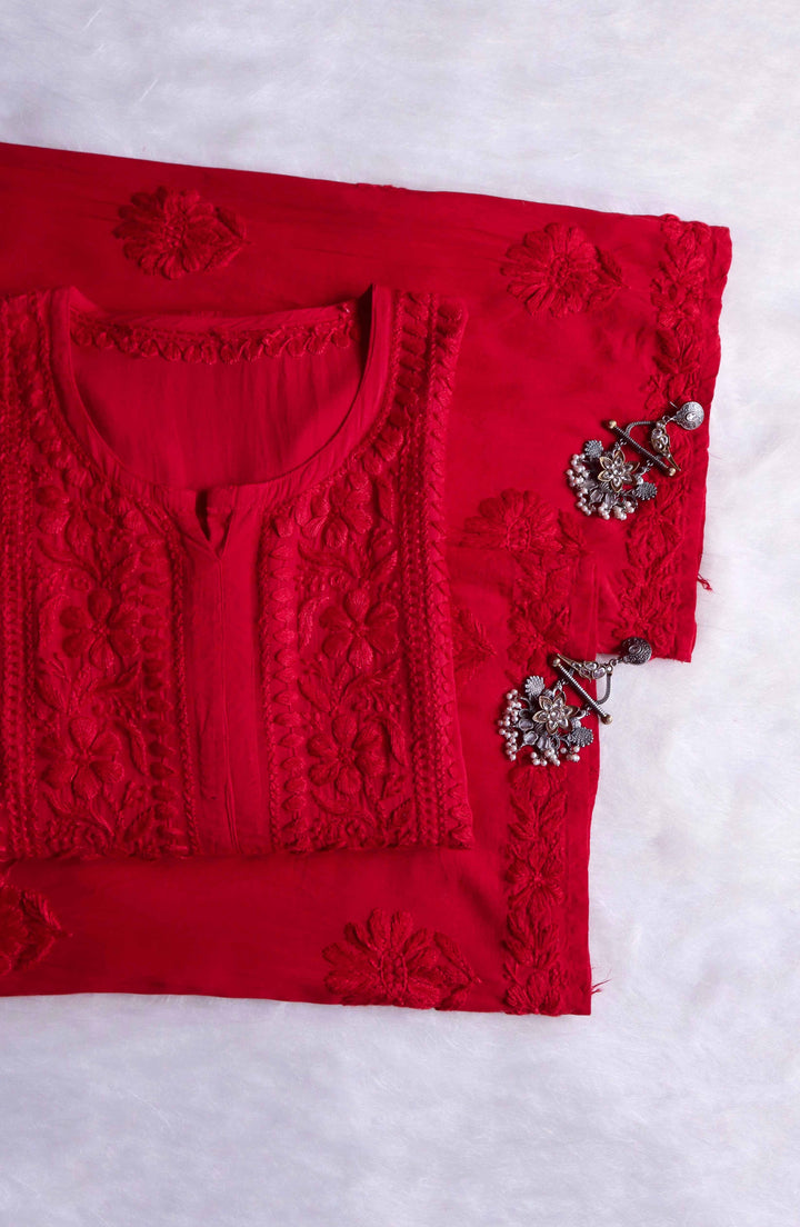 Duaa Red Modal Kurta Pant set