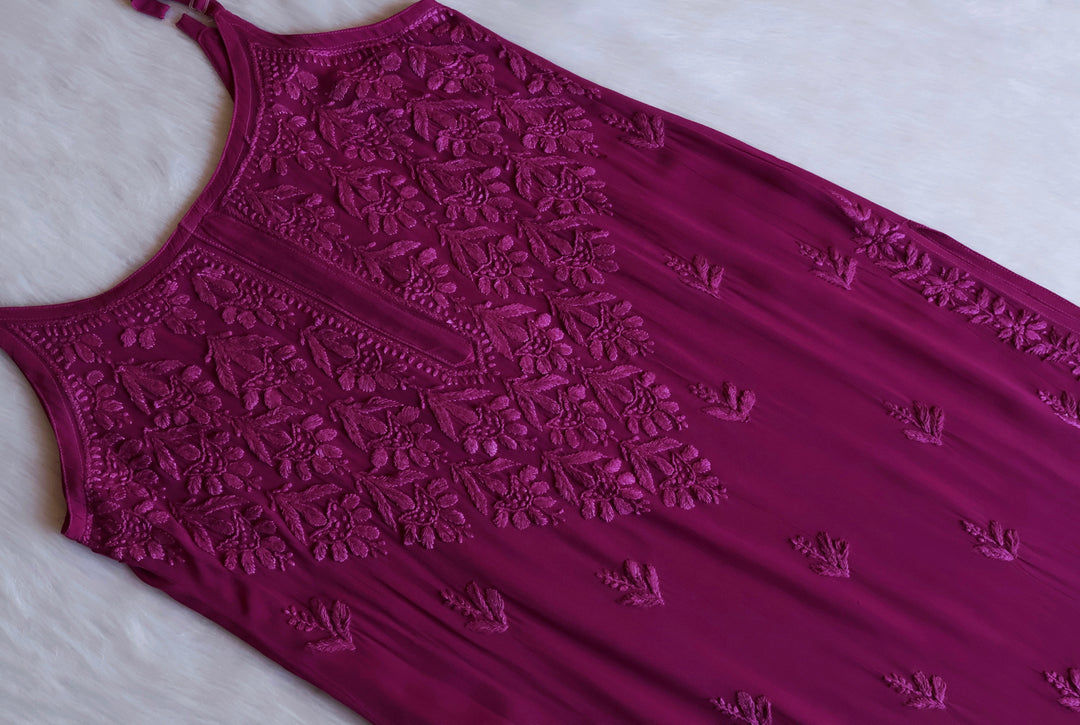 Hana Deep Purple Long Viscose Noodle Strap Kurta