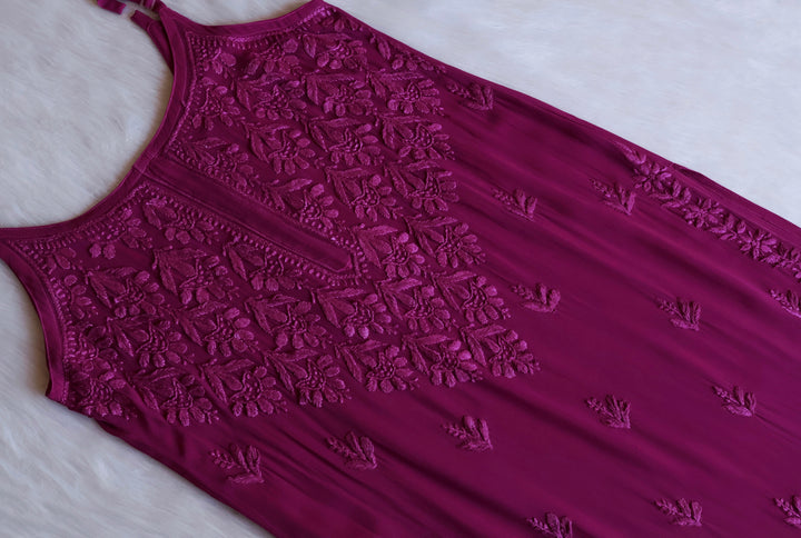 Hana Deep Purple Long Viscose Noodle Strap Kurta