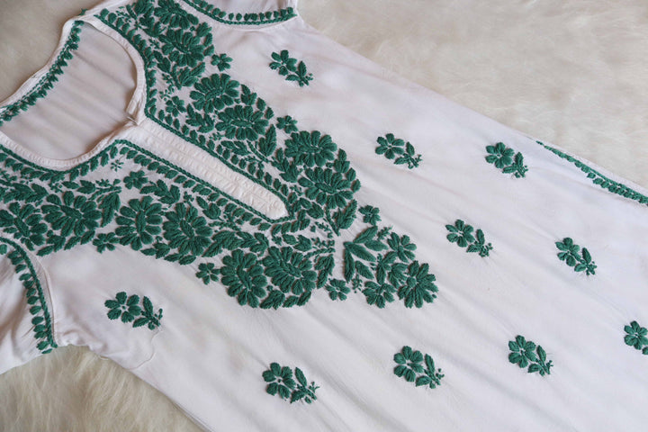 Aayat White & Teal Long Rayon kurta