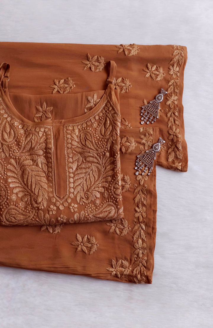 Zimra Brown Viscose Sleeveless Set