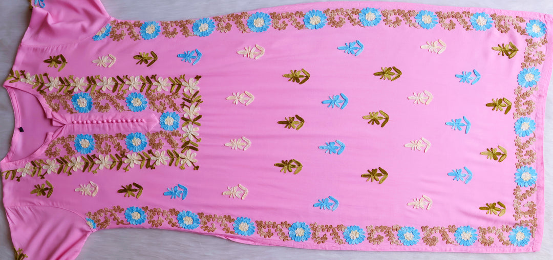 Anah Baby Pink Ombre Long Rayon Kurta
