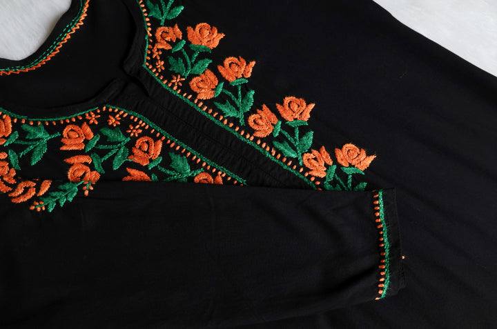Gul-E-Jahaan Black & Saffron Rayon Kurta Set