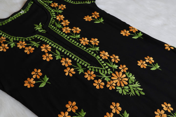 Sitara Black, Green & Yellow Rayon Kurta Set - Noor Chikankari