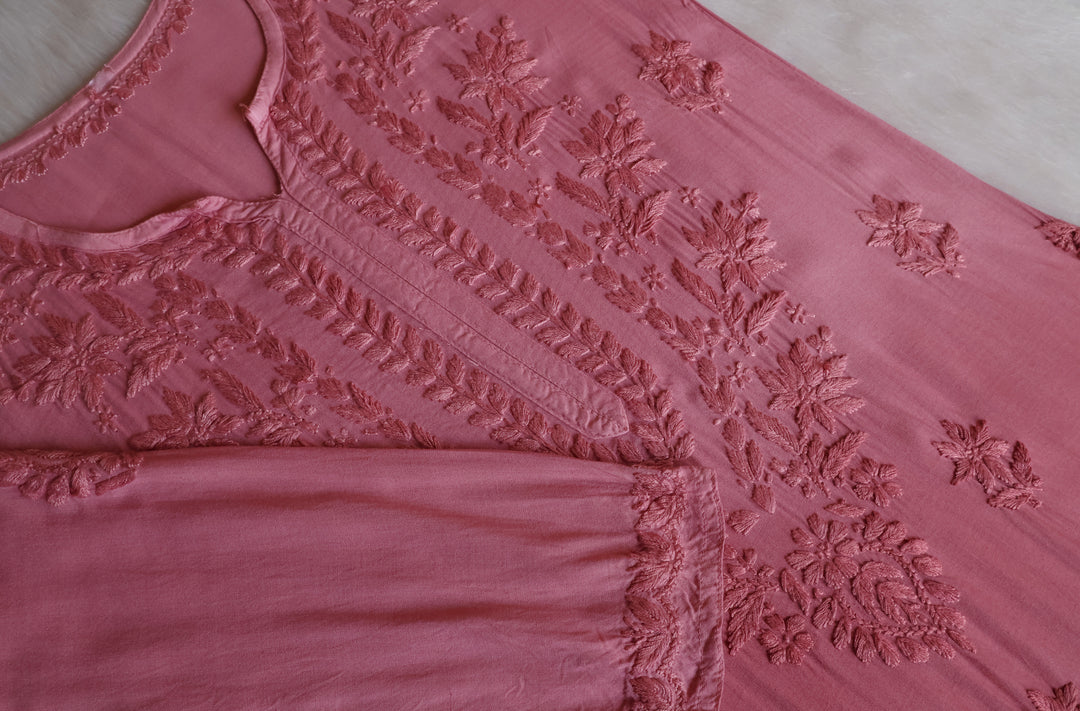 Alfiya Rose Brown Long Ombre Rayon Kurta