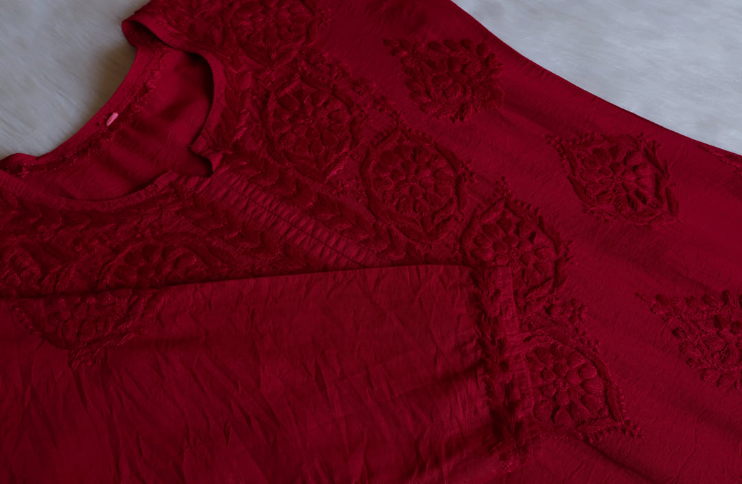 Alfiya Maroon Pure Chanderi set