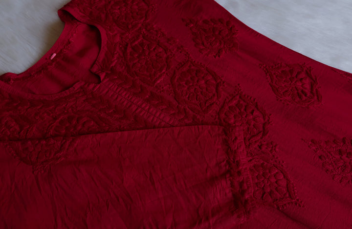 Alfiya Maroon Pure Chanderi set