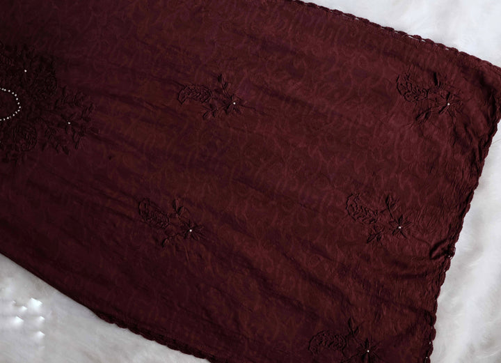 Chocolate Brown Long Cotton Jacquard Pearl kurta