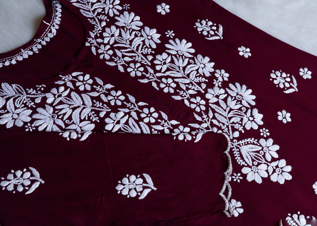 Maisha Deep Plum Scalloped Long Rayon Kurta