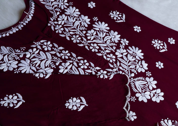 Maisha Deep Plum Scalloped Long Rayon Kurta