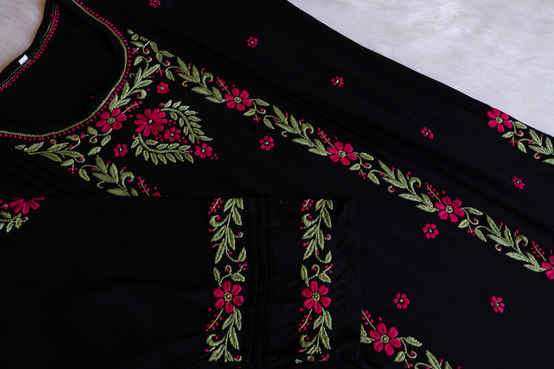 Firdaus Black & Deep Pink Modal Kurta Set