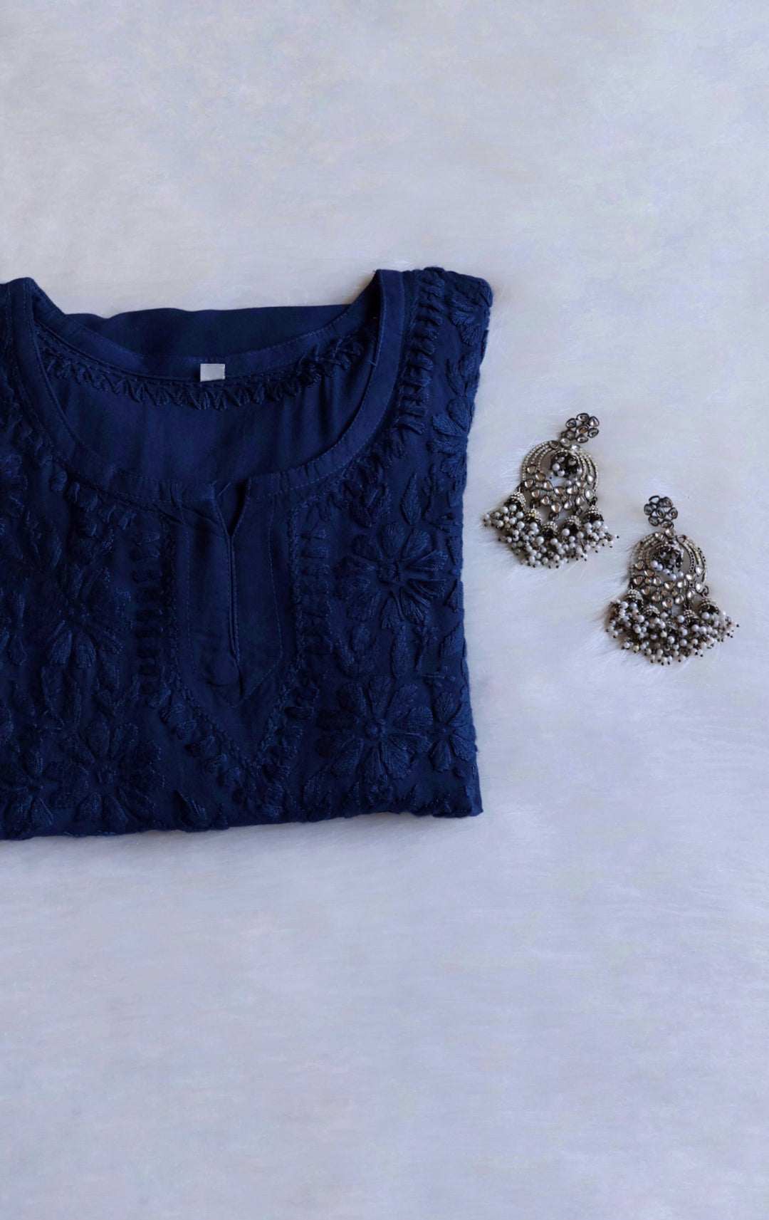 Aliyah Navy Blue Short Rayon Kurta