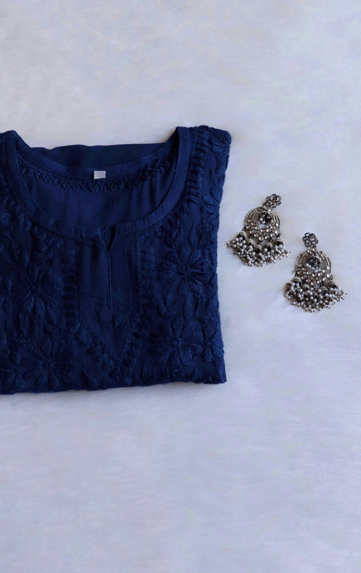 Aliyah Navy Blue Short Rayon Kurta