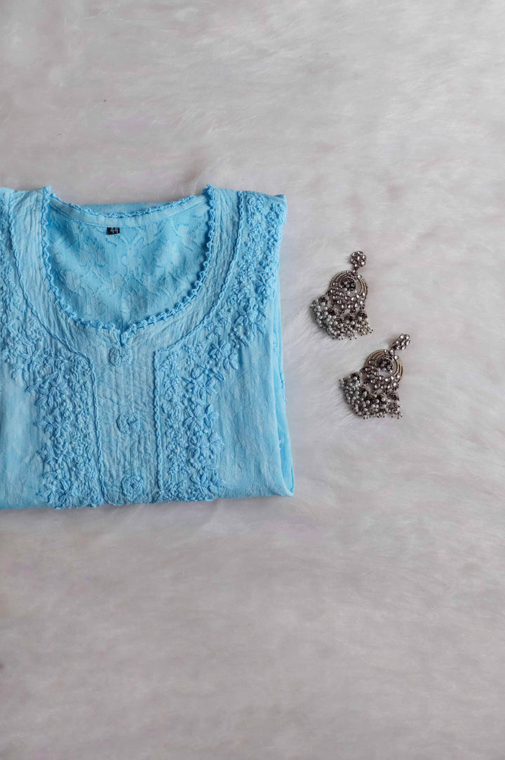 Aaliyah Sky Blue Long Jacquard Cotton