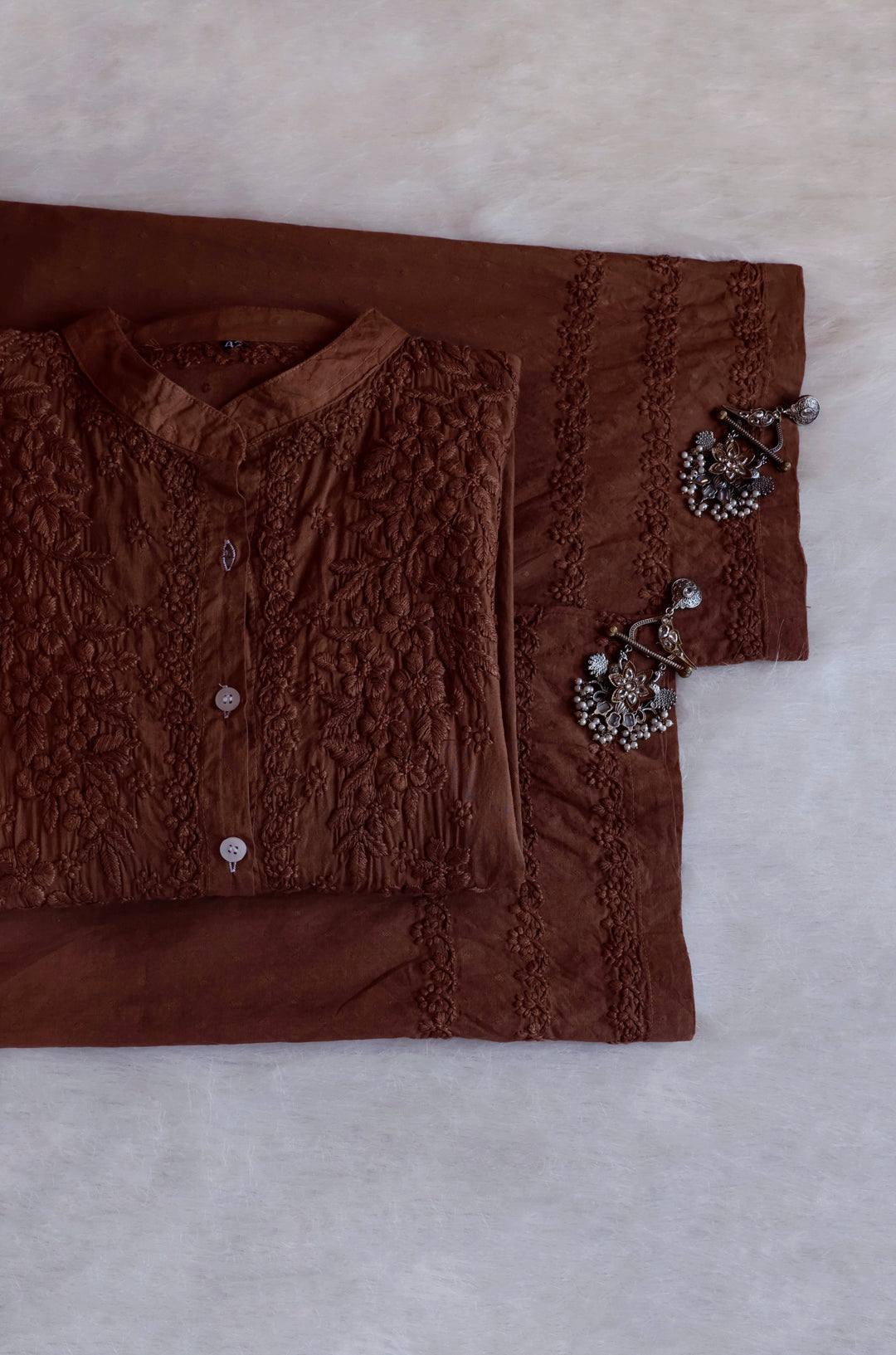 Nazakat Chocolate Brown Pure Cotton Kurta Set