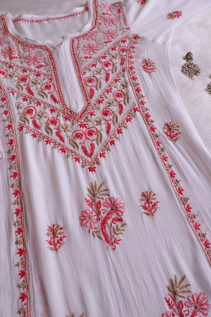Hoorain White, Peach & Beige Pure Chiffon Kurta