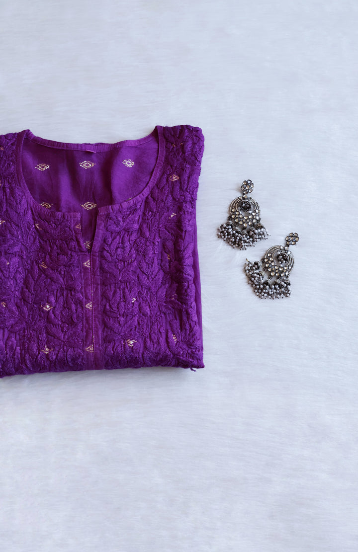 Nazakat Deep Purple Long Chanderi Kurta