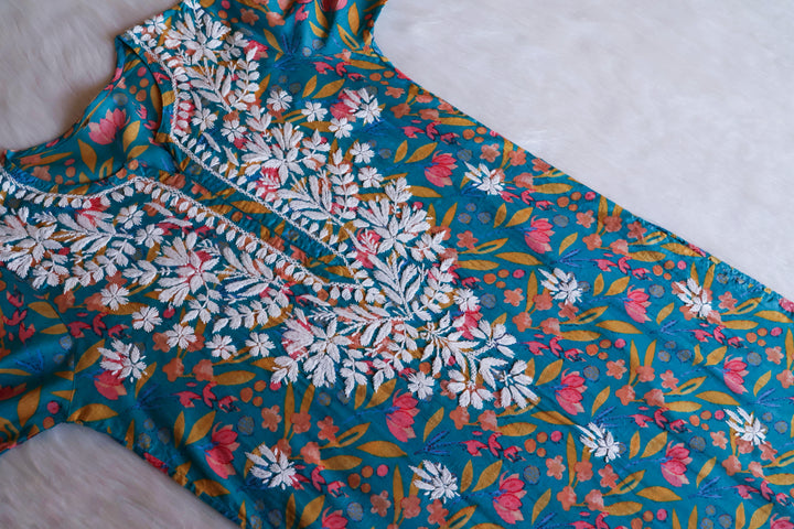 Sajal Teal Blue Pure Mulmul set