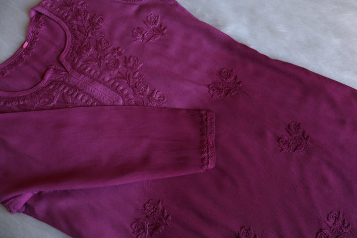 Gul Wine Purple Short Rayon Kurta