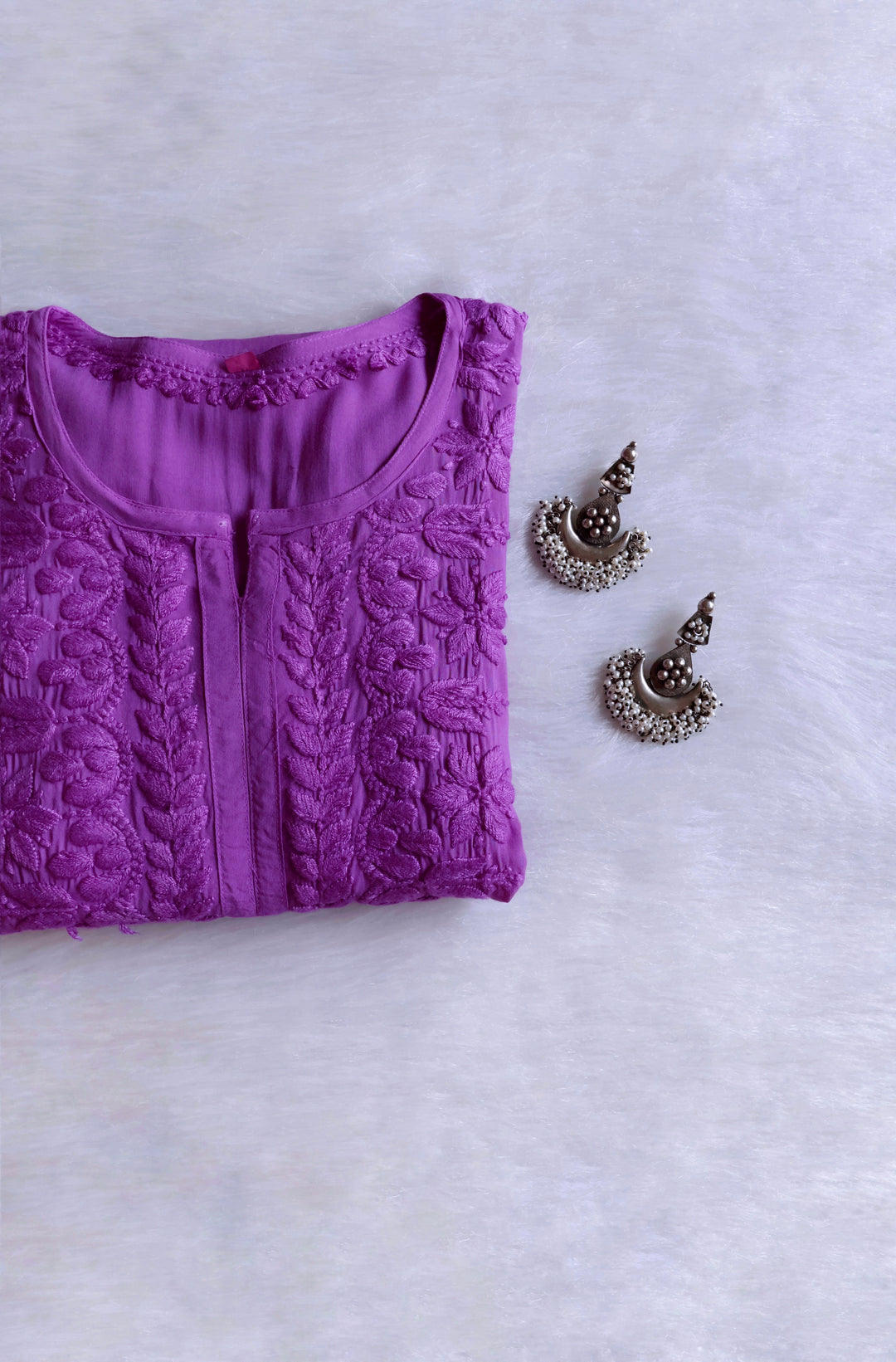 Sarah Purple Modal short top - Noor Chikankari